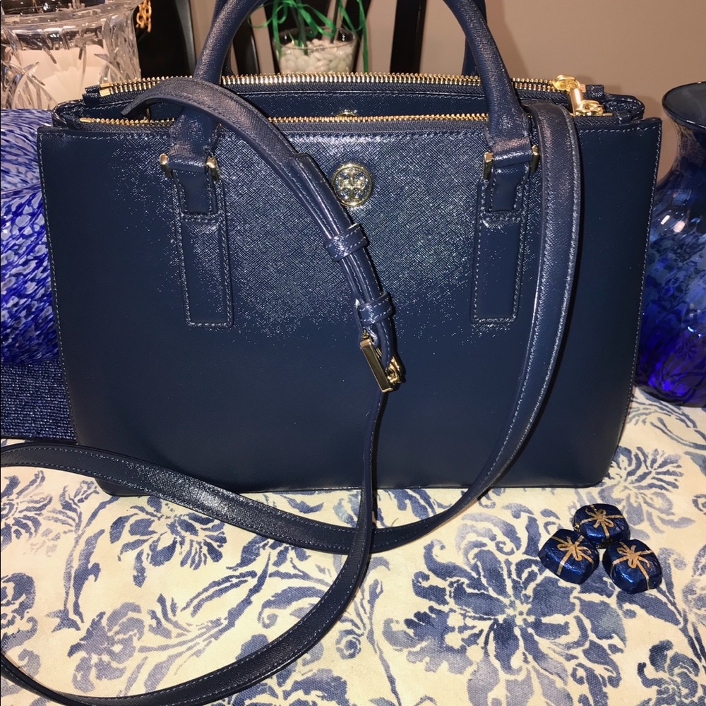 ROBINSON MINI DOUBLE ZIP TOTE IN HUDSON BAY(NAVY) - Picture 1 of 7